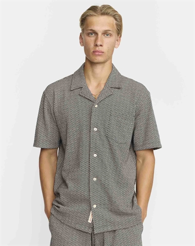 Revolution - Jaquard Short-Sleeved Cuban Hemd - Black